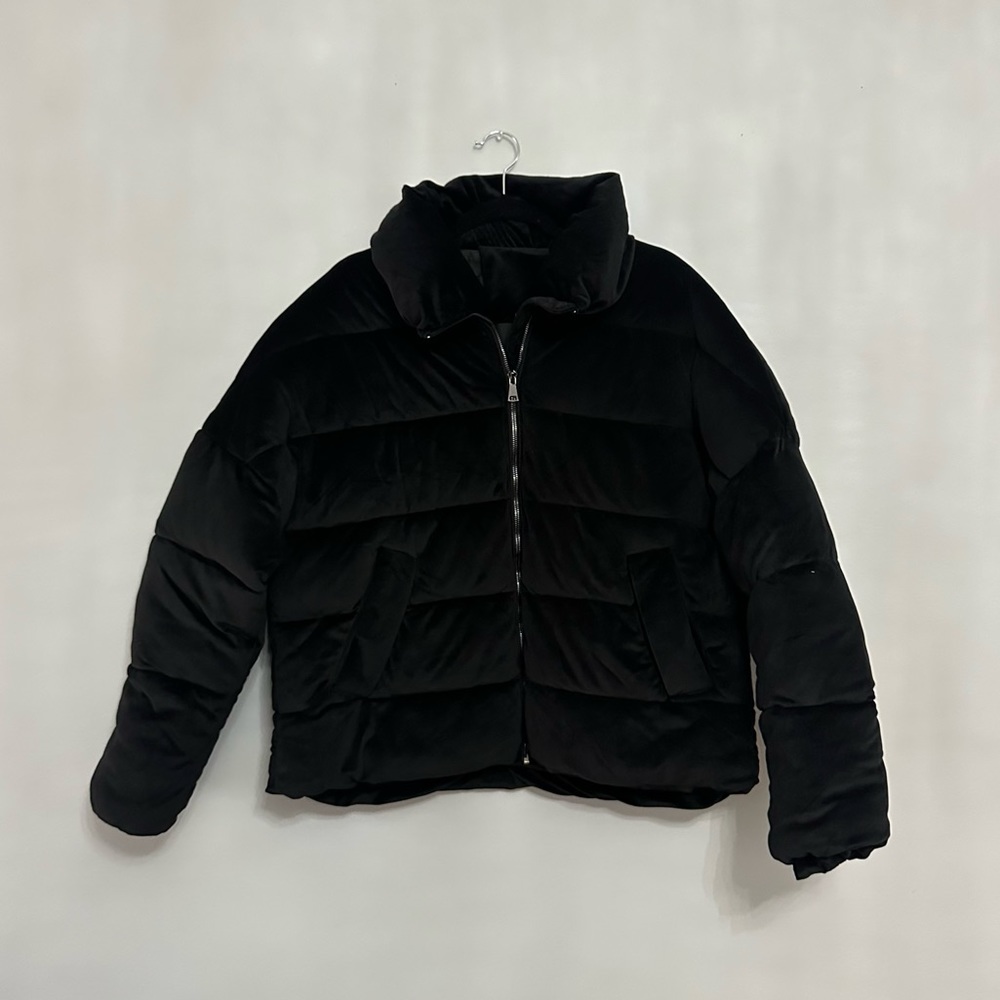 BLACK velvet PUFFER coat